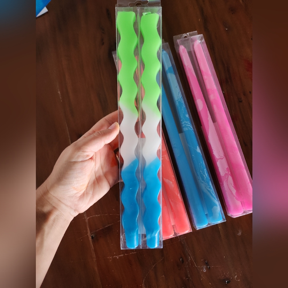 Unscented Neon candles 4 sets green/blue pink blue orange. Dia de Los muertos - Picture 2 of 4